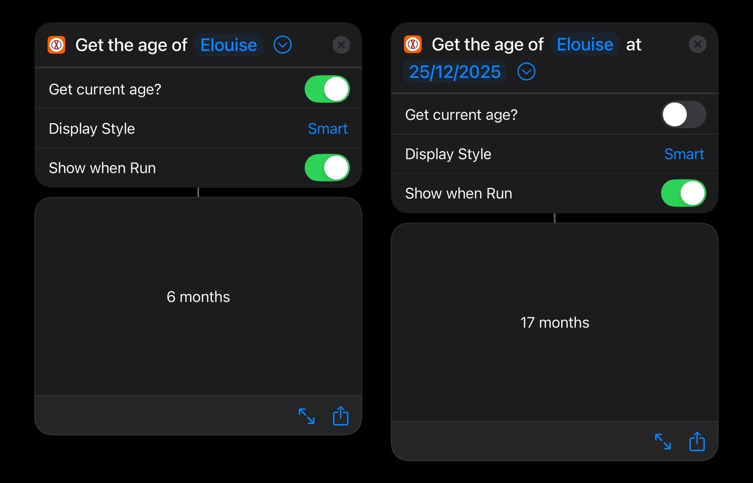 Shortcuts configuration screen